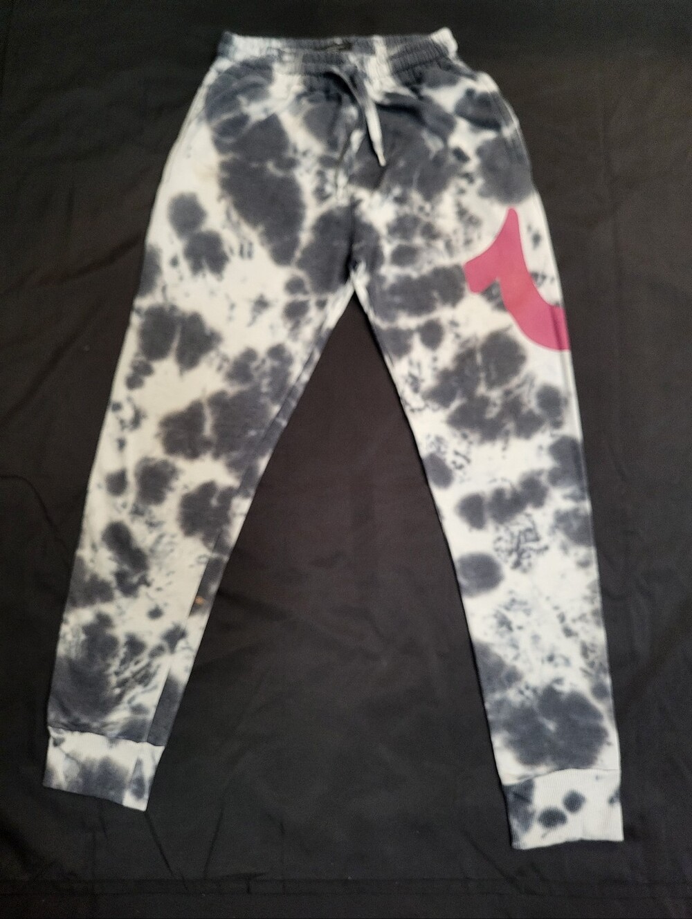 True Religion Black/White Tie-Dye Horeshoe Logo Jogger/Sweatpants Men Size Small